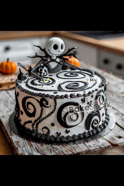 33 Nightmare Before Christmas Cake Design Ideas [GALLERY] - BakeSpark Christmas Cake Designs Buttercream, Nightmare Before Christmas Party Food, Christmas Cakes Ideas Decoration, Nightmare Before Christmas Cupcakes, Christmas Cake Design, Gothic Birthday Cakes, Nightmare Before Christmas Birthday, Jack Skellington Cake, Christmas Cake Ideas