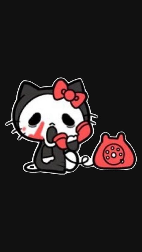 Cute Scary Pfp, Horror Movie Characters Wallpaper, Dark Hello Kitty Wallpaper, Hello Kitty Ghostface, Movie Character Wallpaper, Halloween Profile Pics, Hello Kitty Halloween Wallpaper, Spooky Wallpaper, Guy Pics