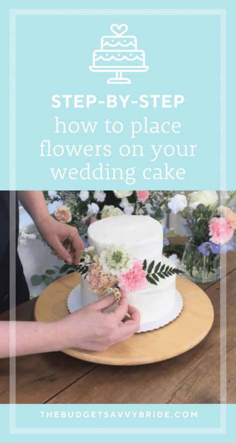 Learn how to add your own floral accents to your wedding cake in this simple DIY flower tutorial from Bloom Culture Flowers! Wedding Cake On Tiered Stand, Fake Flowers On Wedding Cake, Artificial Flower Cake Decoration, Wedding Cake With Fake Flowers, Diy Wedding Cake Flowers, Decorate Cake With Flowers, How To Add Flowers To A Cake, Diy Cake Flowers, Real Flowers On Wedding Cake