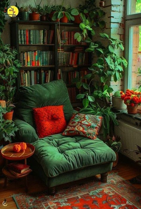 Boho Library Room, Cozy Window Nook, Window Seat Ideas, Cozy Window Seat, Cozy Ideas, Cozy Interior Design, Boho Lifestyle, Window Seats, Cosy Spaces