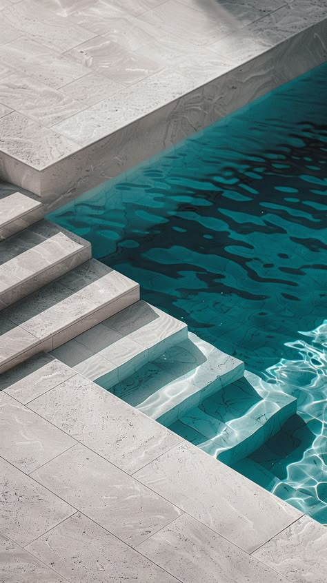 Concrete Pool Design, Swimming Pools Aesthetic, Pool Moodboard, Steps To Pool, Swimming Pool Aesthetic, Modern Swimming Pool, Pool Stairs, Swimming Pool Steps, Concrete Pool Deck