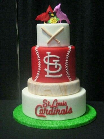 STL cardinals cake ♡ Wedding Cake Images, Baseball Wedding, Baseball Cake, St Louis Cardinals Baseball, Baseball Birthday Party, Wedding Anniversary Cake, Baseball Birthday, Novelty Cakes, Cake Images