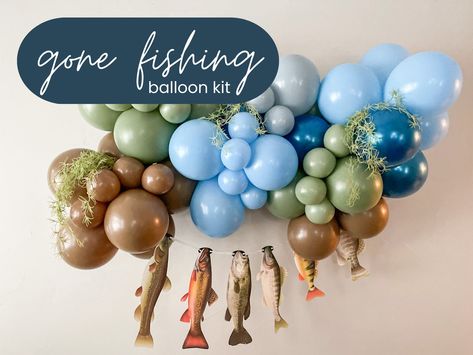 Fly Fishing Birthday Party, Ofishally 5 Birthday, Fly Fishing Party, Ofishally 3 Birthday, Boys Fishing Birthday Party, Fishing 2nd Birthday Party, Ofishally Four Birthday, Fishing Party Decor, Ofishally One Balloon Garland