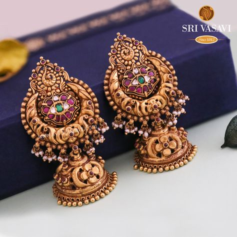 Antique Jhumkas, Temple Jewellery Earrings, Gold Jhumka, Gold Earrings Indian, Classic Jewellery, Temple Jewelry Necklace, Gold Jhumka Earrings, Gold Temple Jewellery, Earring Styles