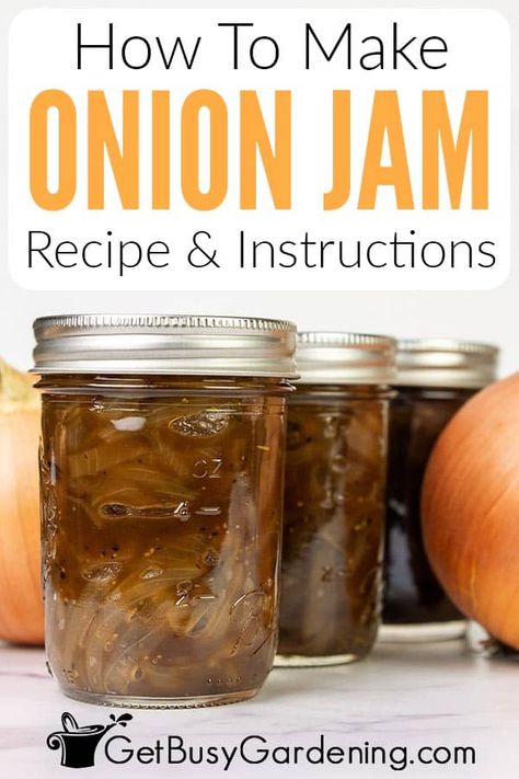 Make this onion jam recipe with just a few ingredients! This really is simple and delicious, with a savory and sweet flavor you’ll crave. It’s the perfect condiment to add to your favorite dishes, from burgers and brats to snacks or appetizers. All you’ll need to make this jam recipe is onions, a few other ingredients, and common cooking tools. This is one where your loved ones will be asking for more. Learn how to make your new favorite onion jam recipe, with optional canning instructions. Bacon Jam Recipes, Flower Pots Painting, Indoor Kitchen Garden, Mexican Ground Beef Casserole, Onion Jam Recipe, Healthy Dinners Easy, Easy Crock Pot Meals, Quince Recipes, Vertical Trellis