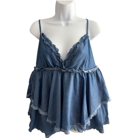 "Get Your Style Game On Point With This Chic Denim Ruffled Tank Top! Featuring A V-Neck, Spaghetti Straps, And An Asymmetric Bottom, It's The Perfect Blend Of Trendy And Unique. #Fashionforward #Denimlove #Summervibes" Features: Composition And Details 100% Lyocell Color: Medium Wash Gender: Women Size & Fit 10 Zipper On The Side Laying Flat On The Bed Measurements Armpit To Armpit 18” Inch Length 20” Inch Condition: Brand New With Tag Imported From Italy Excellent Condition. Bed Measurements, Silver Sequin Top, Ruffle Tank Top, Denim Chic, Tank Top Camisole, Game On, Knit Tanks, Sleeveless Tank Top, Striped Knit