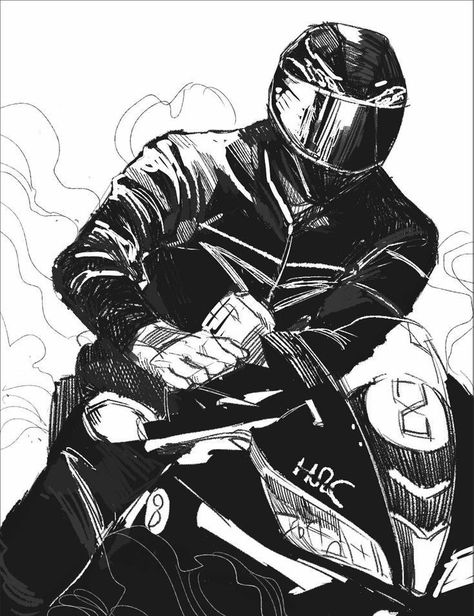 Motorcycle Character Design, Anime Biker Guy, Person Riding Motorcycle, Aesthetic Body Men, Motorcycle Icon, Motorcycle Helmet Design, Image Moto, Motorcycle Drawing, Stunt Doubles