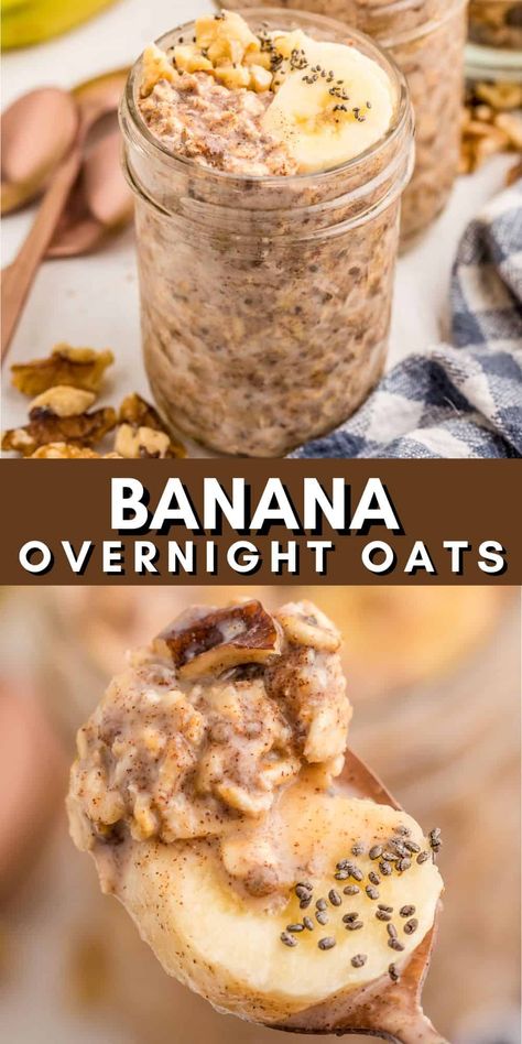 How To Make Overnight Oats Banana, Banana Foster Overnight Oats, Overnight Banana Oats, Overnight Oats Banana, Banana Overnight Oats Recipe, Crock Pot Bread, Blueberry Overnight Oats, Strawberry Oatmeal, Banana Overnight Oats