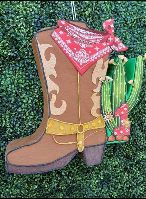 Cowboy Boot Pinata, Cowboy Pinata, Western Pinata, Boot Pinata, Wild West Party, Mexican Party Decorations, Piñata Ideas, Decor Business, Jungle Birthday Party