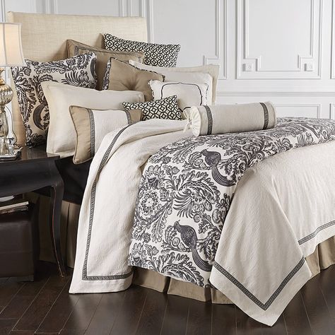 HiEnd Accents Augusta Matelasse Coverlet Set w/Greek Key Trim, Super King, White 4 PC, (Model: FB4162-SK-OC) #beddingaccessories Toile Bedding, French Country Bedding, Country Bedding, Bedding Ideas, Bedspread Set, Bedding Stores, Coverlet Set, Bed Linens, Master Bedrooms