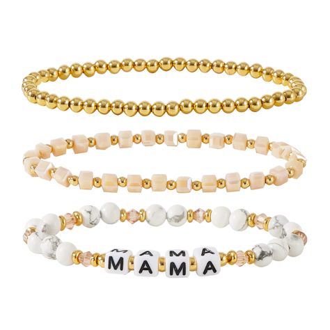 PRICES MAY VARY. 【Gold Crystal Bracelets Set】mama bracelet is a stunning addition to any woman's jewelry collection. dainty gold beaded bracelet is delicately adorned with sparkling crystals and natural stone beads, creating a luxurious and sophisticated look. This beaded bracelets set comes with three separate pieces that can be worn together or separately, making it versatile and perfect for any occasion 【Hypoallergenic】14k REAL gold plated, we make our bracelets lead-free, nickel-free to prot Hypoallergenic Gold Beaded Bracelets For Mother's Day, Customizable White Stretch Bracelet For Mother's Day, Gold Hypoallergenic Beaded Bracelets For Mother's Day, Stackable Stretch Bracelet For Mother's Day, Gold Beaded Stretch Bracelet For Mother's Day, Crystal Beaded Bracelets, Mama Bracelet, Valentines Bracelets, Bracelets Set