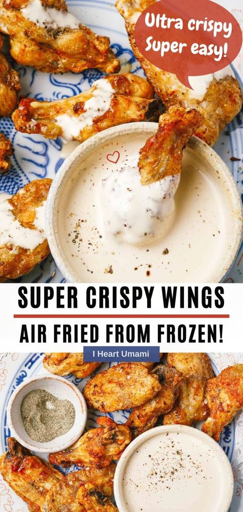 Make delicious and crispy frozen chicken wings in the air fryer. No thawing required - a quick and easy meal idea!. Air Fryer Frozen Chicken Wings, Healthy Asian Dinner Recipes, Baking Frozen Chicken, Homemade Takeout, Chicken Wings Crispy, Wings In The Air Fryer, Umami Recipes, Paleo Holiday Recipes, Gluten Free Asian Recipes