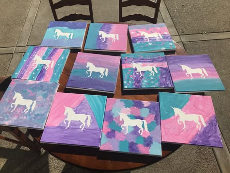 Unicorn Sleepover Party Ideas, Painting Party Kids, Kids Paint Party Ideas, Unicorn Painting For Kids, Unicorn Crafts For Preschoolers, Unicorn Birthday Party Activities, Kids Paint Party, Paint Party Ideas For Kids, Painting Party Ideas For Kids