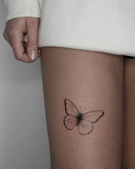 Simple Leg Tattoos, Thigh Tattoos For Women, Small Thigh Tattoos, Butterfly Thigh Tattoo, Upper Leg Tattoos, Thigh Tattoo Quotes, Cute Thigh Tattoos, Best Leg Tattoos, Girl Thigh Tattoos