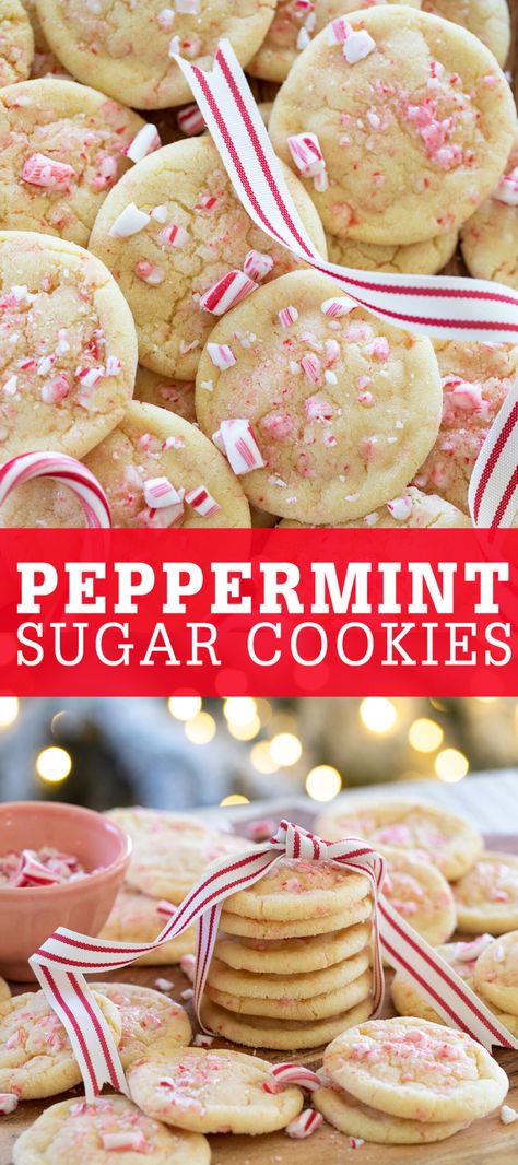 Candycane Peppermint Cookies, Sugar Peppermint Cookies, Peppermint Crunch Sugar Cookies, Sugar Cookies With Peppermint, Peppermint Candy Cane Cookies Recipe, Gluten Free Peppermint Sugar Cookies, Sugar Cookie Peppermint, Easy Christmas Cookies Peppermint, Peppermint Cookie Cups