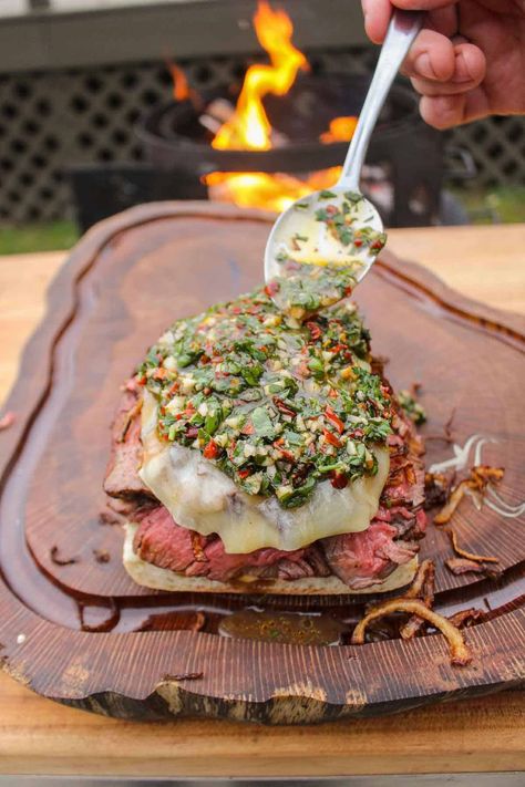 Chimichurri Steak Sandwich - Over The Fire Cooking Sandwich Recipes Steak, Sliced Steak Sandwich Recipes, Gourmet Steak Sandwich, Marinated Steak Sandwiches, Steak Sandwich Chimichurri, Steak Arugula Sandwich, Teriyaki Steak Sandwich, Chimichurri Steak Salad, Sourdough Steak Sandwich