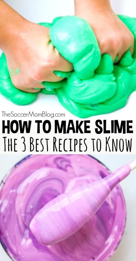 How to make slime using our three most popular recipes. With these three basic slime recipes, you'll be able to make just about any type of slime you can imagine! #slime #makeslime #slimerecipe #slimerecipes #sensoryplay Make Slime With Glue, Professional Slime Recipe, Arm And Hammer Slime Recipe, Slime Made With Conditioner, Bulk Slime Recipe, Easiest Slime Recipe Ever, How To Make The Best Slime, Thick And Glossy Slime Recipe, Shampoo Slime Recipes