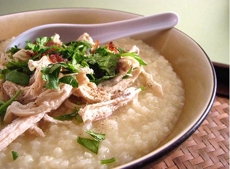 Shredded Chicken Porridge (Cháo Gà Xé Phay) from www.vietnamesefood.com.vn Chao Ga, Chicken Congee, Chicken Porridge, Vietnamese Chicken, Vietnamese Street Food, Rice Chicken, Viet Food, Vietnam Food, Vietnamese Cuisine