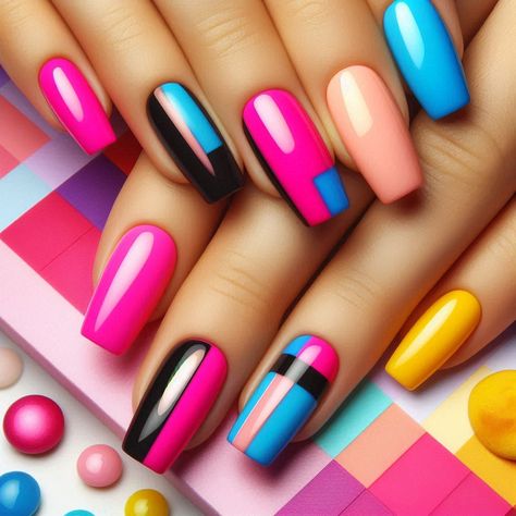 #nails   #bold   #summer    #summer-nails  #beauty 80s Nails 1980s, 80’s Nails, 1980s Nails, 80s Nails, Bold Nails, Yeri Mua, Classy Nail, Classy Nail Designs, Sns Nails