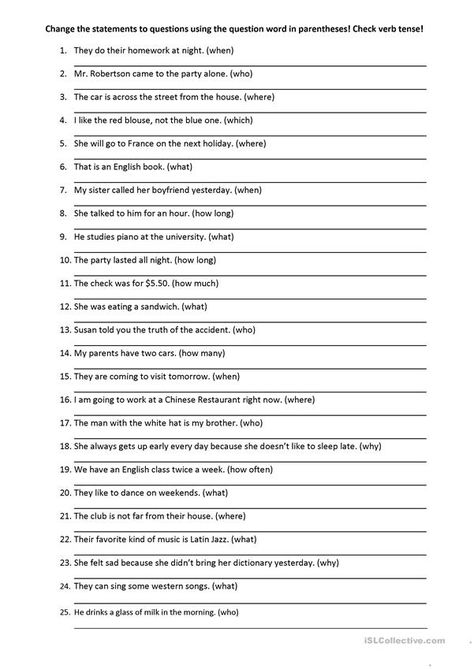 Types Of Tenses, Wh Questions Exercises, English Language Learning Activities, Question Words, English Grammar Exercises, Esl Teaching Resources, Grammar For Kids, Teaching English Grammar, English Grammar Worksheets