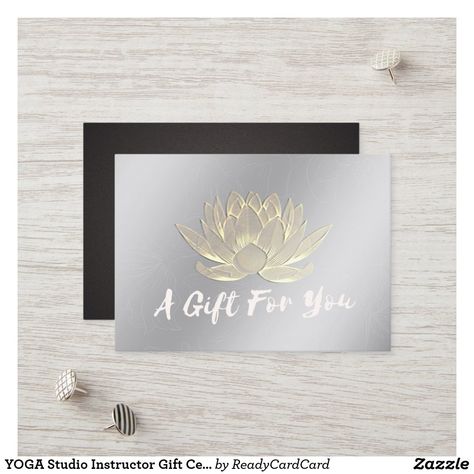 YOGA Studio Instructor Gift Certificate Gold Lotus Yoga Accessories Gift Ideas, Yoga Instructor Business Card, Massage Therapy Business, Meditation Studio, Foil Business Cards, Yoga Business, Referral Cards, Lotus Yoga, Therapy Gift