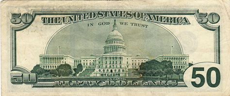 United States - 50 dollars banknote, series of 2001 (reverse) 50 Dollar Bill, Banknotes Money, Money Template, Dollar Note, Dollar Banknote, Coin Dealers, 50 Dollars, Money Bill, Money Notes