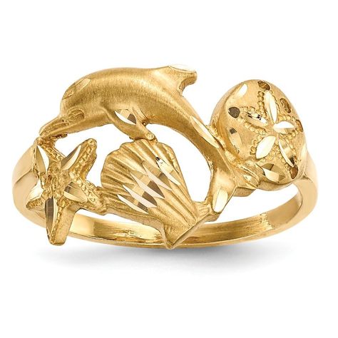 14k Yellow Gold Sea Life Band Ring Animal Fine Jewelry Gifts For Women For Her Wedding Bands IceCarats.com Designer Jewelry Gift USA Dolphin Ring, Yellow Rings, Nautical Jewelry, Sand Dollar, Rose Gold Metal, Gold Polish, Fine Jewelry Gift, Jewelry Companies, Types Of Rings