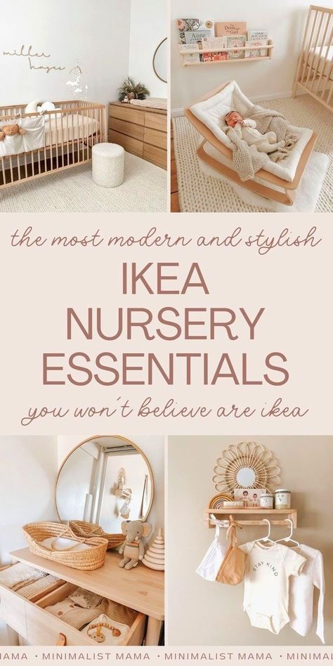 Searching for cute, neutral Ikea baby room must-haves (we all know they're out there) while you're planning your baby room? *These* are the best Ikea nursery ideas, including which dresser, shelves, storage and furniture to buy for 2024 - including a FREE printable shopping list of which items to buy from Ikea for the cutest & affordable baby room design! (Perfect for girl nurseries & boy nurseries) Bedside Nursery Ideas, Nursery Essentials List, Ikea Nursery Ideas, Ikea Baby Room, Nursery Wallpaper Ideas, Nursery Dressers, Newborn Essentials List, Pretty Nursery, Ikea Baby Nursery