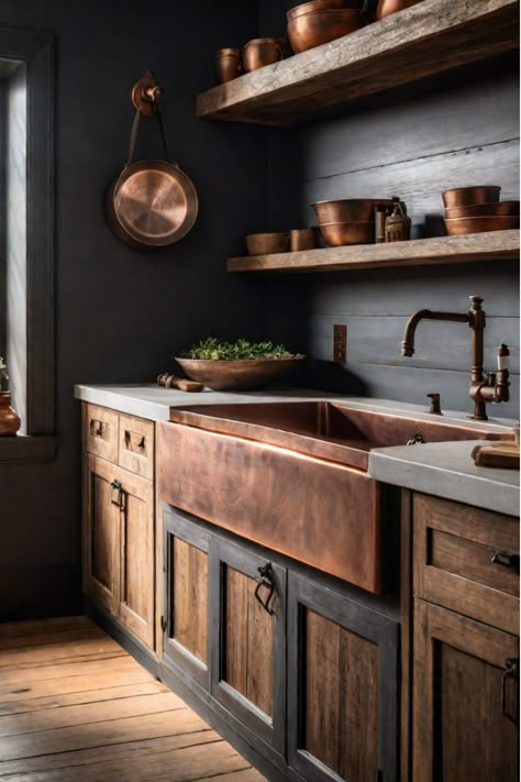 Warm and inviting rustic kitchen with wooden cabinets Mountain Cabin Kitchen Rustic, Log Cabin Kitchen Cabinets, Cabin Kitchen Colors, Rustic Black Kitchen Cabinets, Rustic Wood Kitchen Cabinets, Cabin Cabinets, Rustic Kitchen Remodel, Kitchen With Dark Wood Cabinets, Cozy Cabin Kitchen