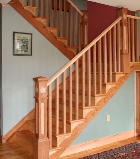 Staircase with maple threads and risers Home Tiles Design, Wooden Staircase Design, Wooden Staircase, Entry Stairs, Modern Kitchen Cabinet Design, Wooden Staircases, Tiles Design, Modern Kitchen Cabinets, Village House