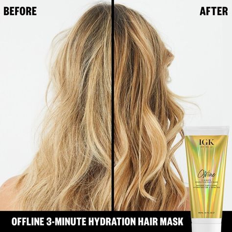 Offline 3-Minute Hydration Hair Mask - IGK | Sephora Hydration Hair Mask, Damaged Hair Diy, Wavy Hair Overnight, Curly Hair Overnight, Hair Mask For Damaged Hair, Hydrating Hair Mask, Brunette Balayage Hair, Diy Hair Mask, Athletic Hairstyles