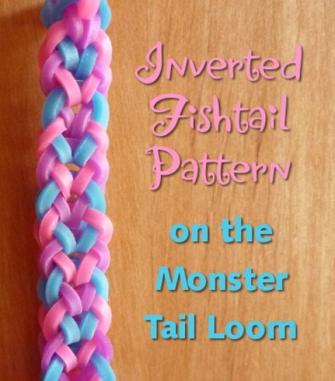 Inverted fishtail pattern on the monster tail rainbow loom Crazy Loom Bracelets, Monster Tail Loom, Rubberband Bracelets, Loom Art, Mini Loom, Crazy Loom, Loom Bands Tutorial, Monster Tail, Loom Band Patterns