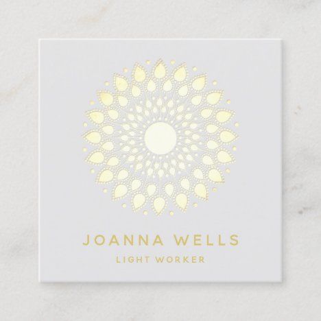 Spiritual Gold Lotus Mandala Square Business Card Spiritual Business Card, Mandala Square, Zazzle Business Cards, Appointment Card, Square Business Cards, Business Graphics, Premium Business Cards, Yoga Logo, Hairstylist Business Cards