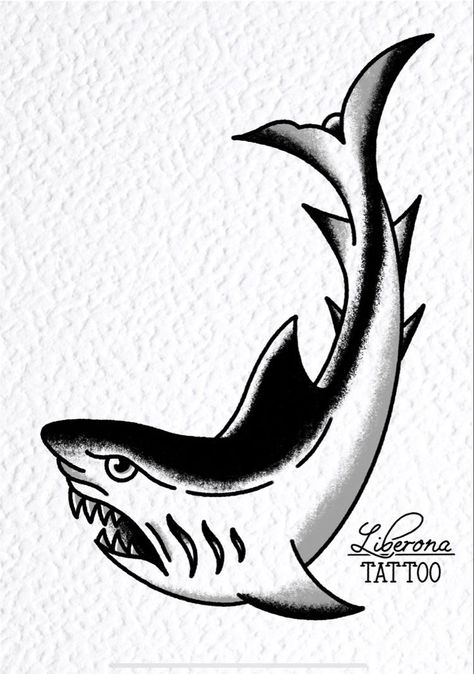 Old School Shark Tattoo Design, Trad Shark Tattoo, Liberona Tattoo, Traditional Tattoos Shark, Traditional Shark Tattoo Design, Old School Shark Tattoo, American Traditional Shark Tattoo, Shark Traditional Tattoo, Shark Tattoo Traditional