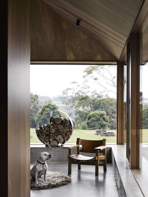 Clare Cousins Architects, Concrete Bench Top, Clare Cousins, Mountain Cottage, Brick Chimney, Timber Ceiling, Concrete Bench, Red Hill, Clare V.