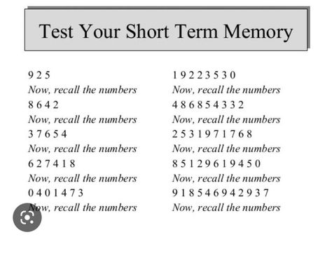 Engage your brain with these memory improvement exercises. Designed to enhance cognitive function and improve recall, these activities are great for daily practice. #MemoryExercises #BrainTraining #CognitiveFunction Long Term Memory Activities, How To Have Photographic Memory, Short Term Memory Activities For Adults, Memory Recall Activities, Photographic Memory Training, Memory Improvement, Memory Exercises, Memory Activities, Memory Test