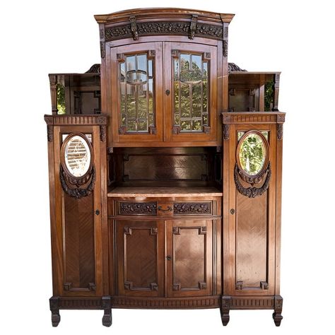 Celtic Furniture, Slavic Furniture, Pink Marble Floor, Art Nouveau Kitchen, Sideboard Restoration, Prohibition Style, Intricate Woodwork, Retro Objects, Nice Architecture