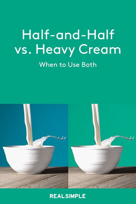 Half-and-Half vs. Heavy Cream: When to Use Both | These dairy staples aren't interchangeable, so knowing when to use each ingredient can make or break your recipe.  Here, we break down the qualities of half-and-half and heavy cream, and how to cook with each.  #cookingtips #dairy #realsimple How To Make Heavy Cream From Half And Half, Whip Cream With Half And Half, Can You Use Half And Half Instead Of Heavy Cream, How To Make Half And Half, Recipes Using Half And Half Cream, What Is Half And Half, Half And Half Substitute, Heavy Cream Substitute, Heavy Cream Recipes