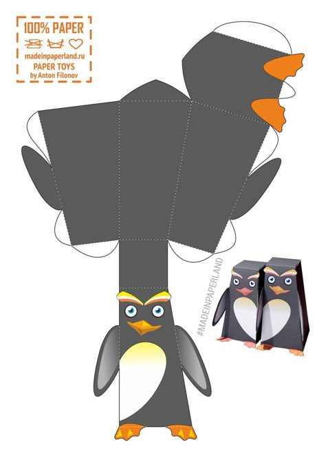 Template paper penguins Penguin Crafts For Kids, Paper Toy Design, Penguins In Love, Free Printable Paper, Princess Paper Dolls, Penguin Crafts, Free Paper Models, January Crafts, Balloon Cartoon