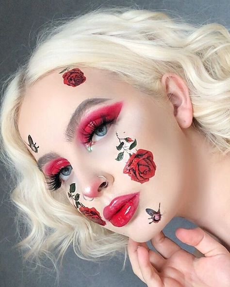 Shop this Instagram from @sugarpill Cute Halloween Makeup, Flower Makeup, Rose Makeup, Makeup Face Charts, Face Art Makeup, Red Makeup, Bridal Makeup Looks, Creative Eye Makeup, Creative Makeup Looks