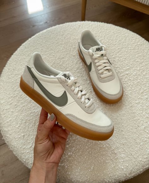 IM IN LOVE 😍 these are the new Nike Killshot 2 sneakers and they are the cutest sage green!!! Shoe crush. Nikes for women. Shop my closet. Shop my shoes. Nike sneakers for women. Nike sneaker outfit inspo. Follow comestayawhile for more authentic, affordable DIY home renovations, home decor, fashion picks, beauty favorites, humor, parenting, and more. Amandalovesamazon shops for budget friendly neutral, modern farmhouse home decor, mom on the go beauty products, and working mom fashion styles. Nike Killshot 2 Outfit Women, Nike Sneaker Outfit, Sneakers For Women Nike, Nike Sneakers For Women, Neutral Modern Farmhouse, Working Mom Fashion, Diy Home Renovations, Green Shoe, Nike Sneakers Outfit