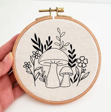 The listing is for DIGITAL FILE. No physical item will be shipped. The mushroom embroidery pattern / flower embroidery PDF is suitable for both beginner and advanced level. This beginner hand embroidery design can be used to create an embroidery hoop art as a home decor or embroider on clothes, library/school tote bag or pillow case. ★★YOU WILL RECEIVE★★ • Transferring pattern instructions. • Patterns in size 3", 4", 5", 6", 7" and 8" ★★IMPORTANT Mushroom Embroidery Pattern, Embroidery Moth, Hand Stitching Patterns, Embroidery Project Ideas, Plant Embroidery, Mushroom Embroidery, Embroidery Hoop Art Diy, Digital Embroidery Patterns, Embroidery Template