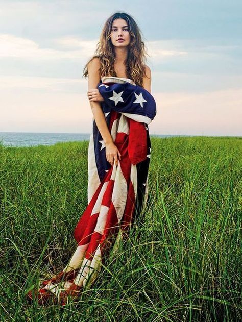 Flag Photoshoot, Vogue Photography, 4th Of July Photos, Hair Romance, Patriotic Fashion, Lily Aldridge, American Beauty, Fashion Images, Big Hair