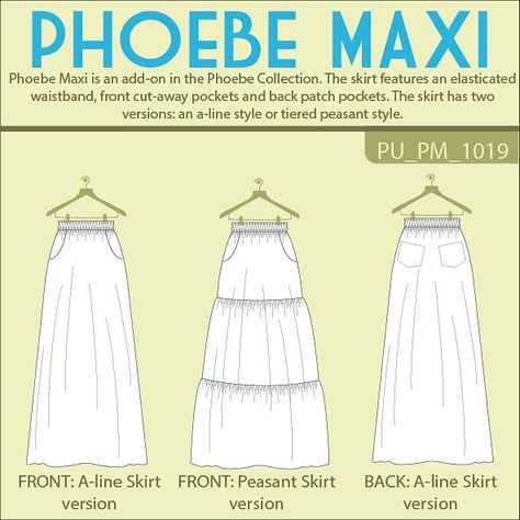 62 Likes, 4 Comments - Pattern Union (@patternunion) on Instagram: “New pattern release! The Phoebe maxi is available in two styles: a tiered peasant skirt and A-line.…” Sew Maxi Skirts, Maxi Skirt Sewing, Maxi Skirt Sewing Pattern, Maxi Skirt Pattern, Retro Headband, Make A Dress, Peasant Skirt, Skirt Sewing, Bib Pattern