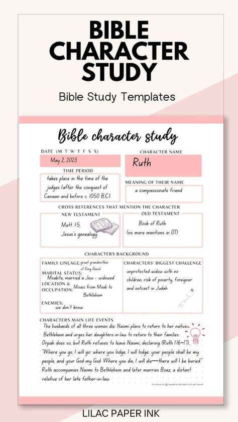 Bible Character Study, Bible Study Printables, Christian Character profile study, PDF, Bible study for women, Bible study for beginners Character Study Bible, Profile Study, Bible Study For Beginners, Women Bible Study, Insightful Questions, Bible Study For Women, Bible Character Study, Study Sheets, Prayer Notebook