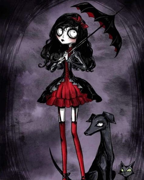 Cute Gothic Art, Goth Art Ideas, Tim Burton Aesthetic Drawing, Goth Aesthetic Drawing, Goth Art Aesthetic, Goth Art Style, Goth Art Drawing, Creepy Art Style, Spooky Drawing Ideas