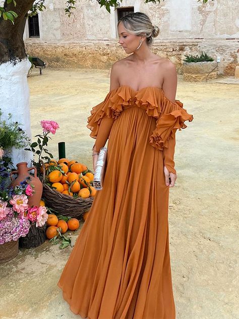 Holiday Robe, Full Sleeve Maxi Dress, High Waist Dresses, Ruffle Long Sleeve Dress, Off Shoulder Long Dress, Flora Dress, Chic Maxi Dresses, Maxi Dress For Women, Ladies Dresses