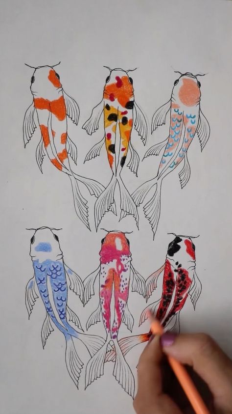 Drawing Of Koi Fish, Drawing Coy Fish, Koi Art Drawing, Drawing Ideas Koi Fish, How To Draw A Koi Fish, How To Draw Koi Fish, Koi Pond Drawing, Koi Fish Coloring Pages, Koi Fish Sketch