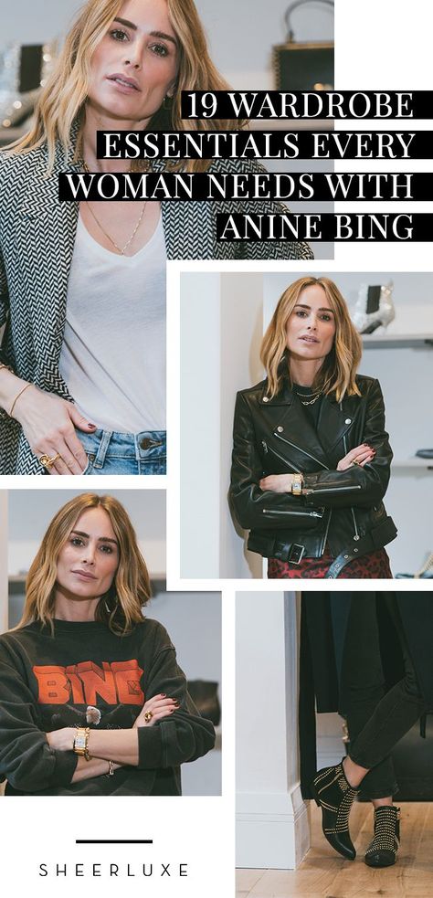 Capsule Wardrobe Essentials With Anine Bing Anine Bing Casual Style, Anie Bing Style, Edgy Classic Capsule Wardrobe, Rock Style Capsule Wardrobe, Annie Bing Outfit, Anita Bing Style, Edgy Winter Capsule Wardrobe, Rock Chic Capsule Wardrobe, Edgy Summer Capsule Wardrobe