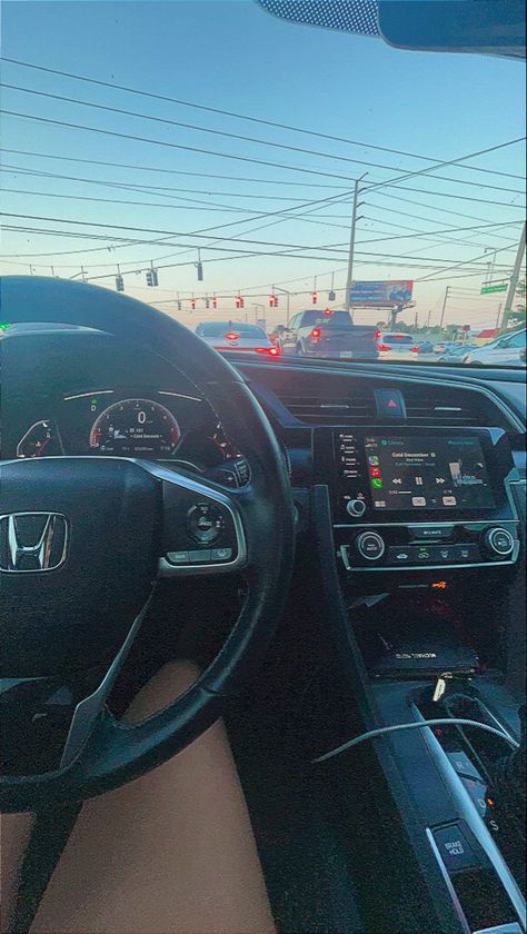 Driving Honda Civic, Car Driving Pic, Car Asthetic Picture, Driving Morning, 2020 Honda Civic Sport, Honda Civic Aesthetic, Honda Civic 2023, White Honda Civic, Honda Civic Interior